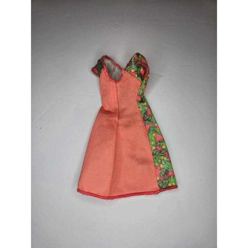 Barbie Doll Dress Orange and Green Floral Print